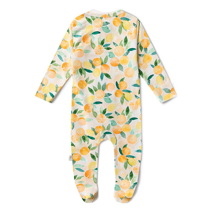 Sunny Citrus Organic Snuggle Sleepsuit Zip Footie on a white background