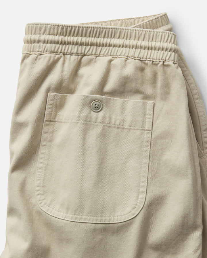 Taylor Stitch The Après Short in Organic Aged Stone Foundation Twill back button pocket on a white background
