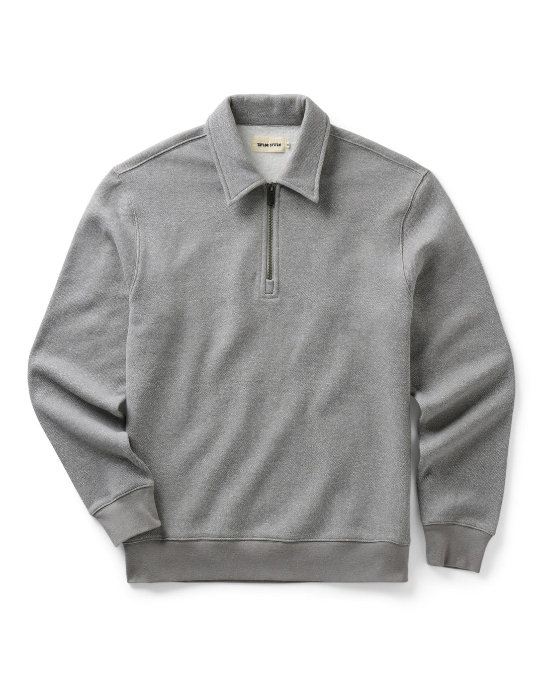 A light gray heathered quarter-zip pullover sweatshirt with a collar, shown flat against a white background.