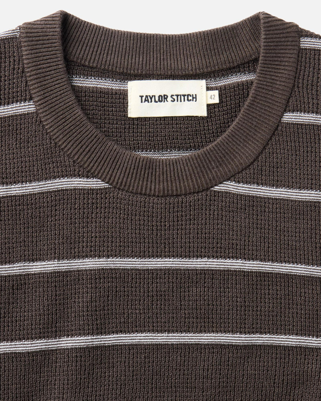 Close-up of The Brody Sweater Tee in Espresso Stripe with &