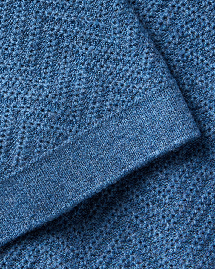 Close-up of Taylor Stitch Button Down Polo in Gulf Stream Herringbone.