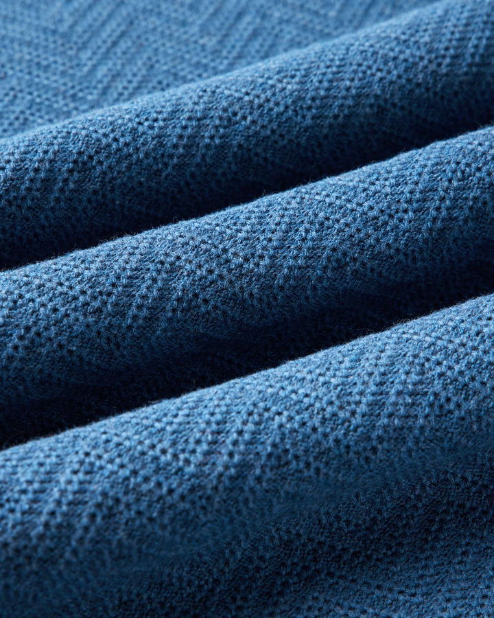 Close-up of Taylor Stitch Button Down Polo in Gulf Stream Herringbone.