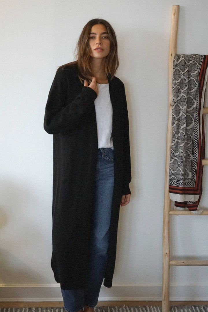 The Cashmere Marlow Long Cardigan | Noir - Echo Market