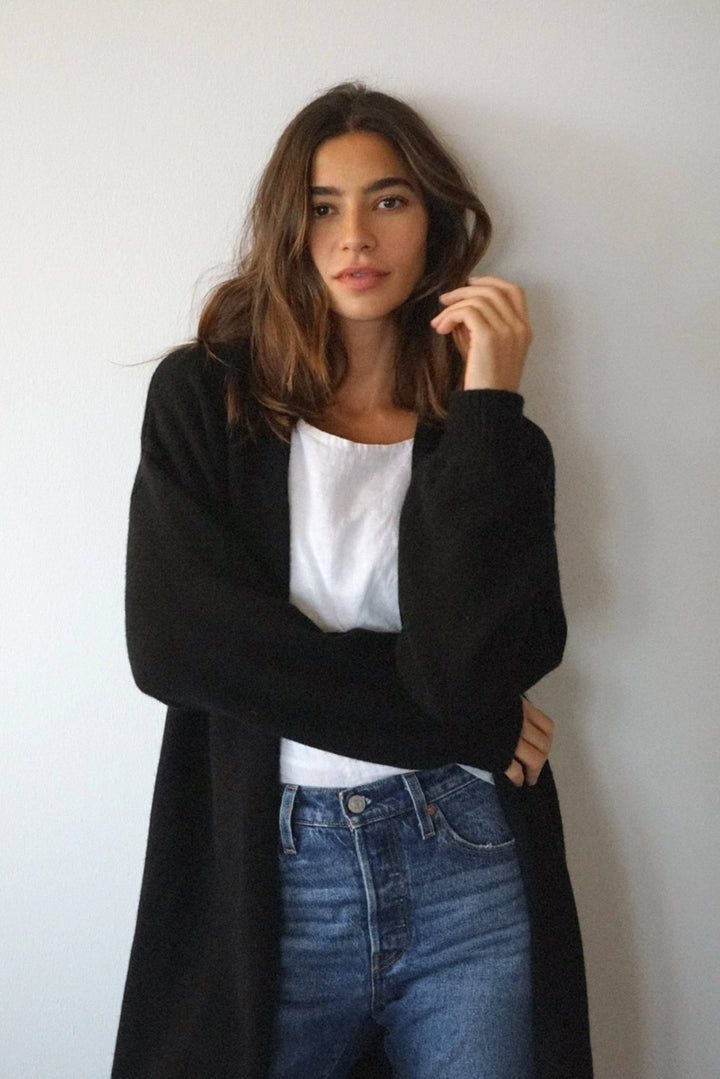 The Cashmere Marlow Long Cardigan | Noir - Echo Market