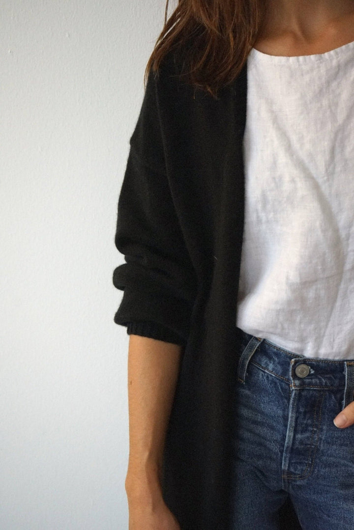 The Cashmere Marlow Long Cardigan | Noir - Echo Market