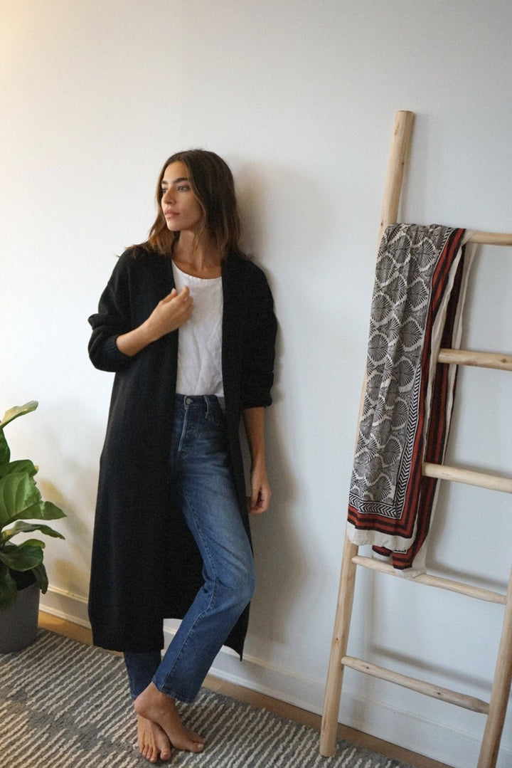 The Cashmere Marlow Long Cardigan | Noir - Echo Market