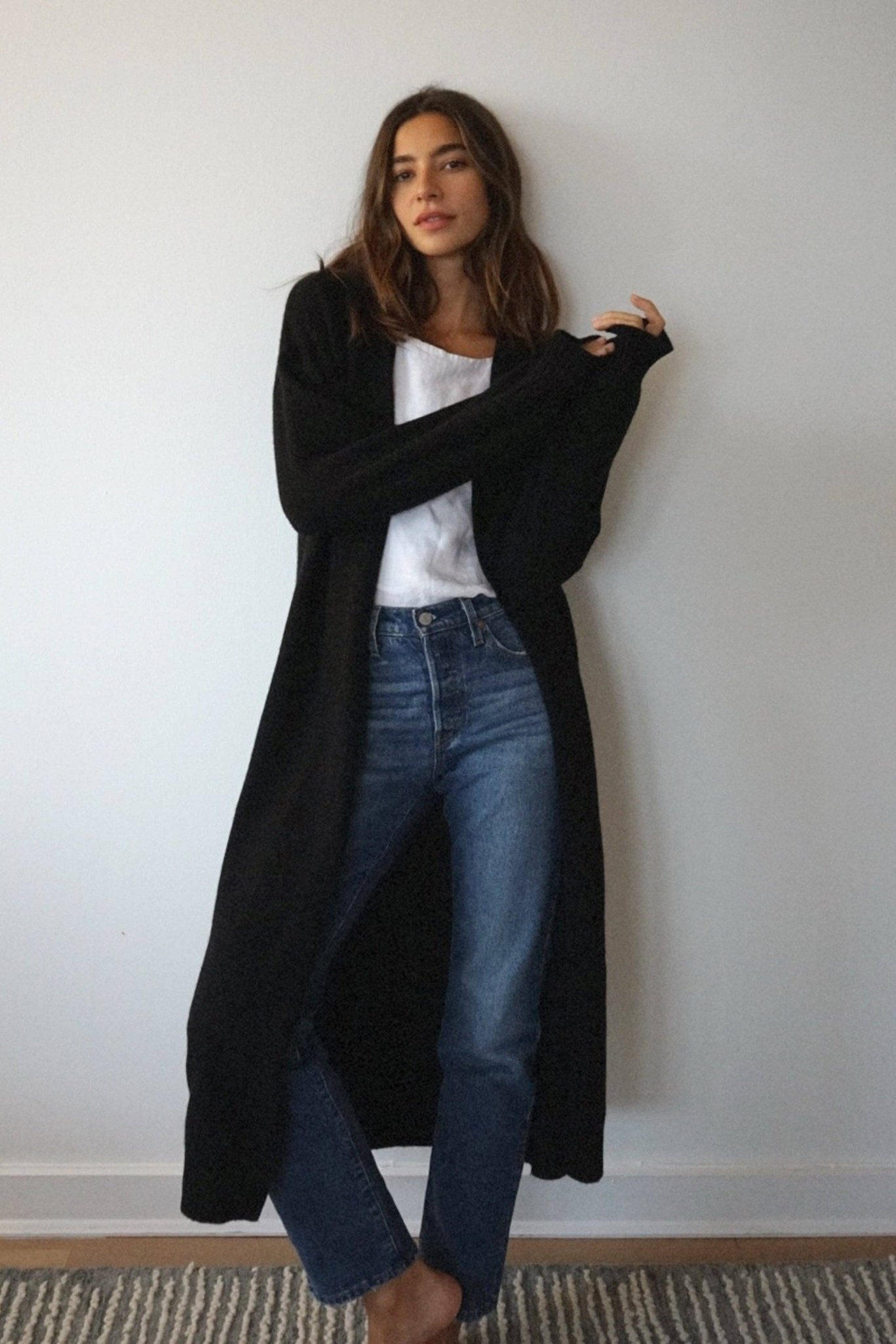 The Cashmere Marlow Long Cardigan | Noir - Echo Market