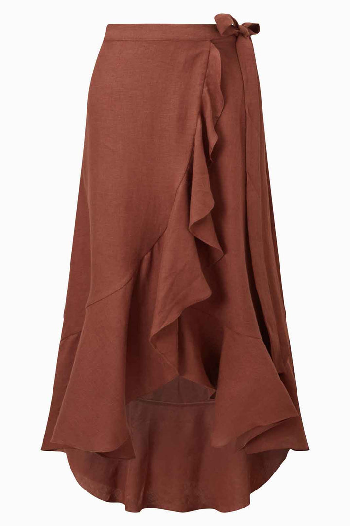 The Catalina Linen Wrap Skirt | Terracotta - Echo Market