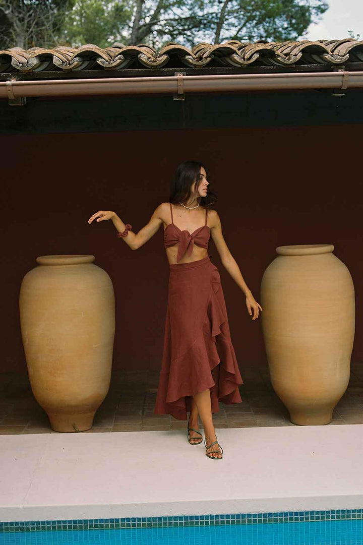 The Catalina Linen Wrap Skirt | Terracotta - Echo Market