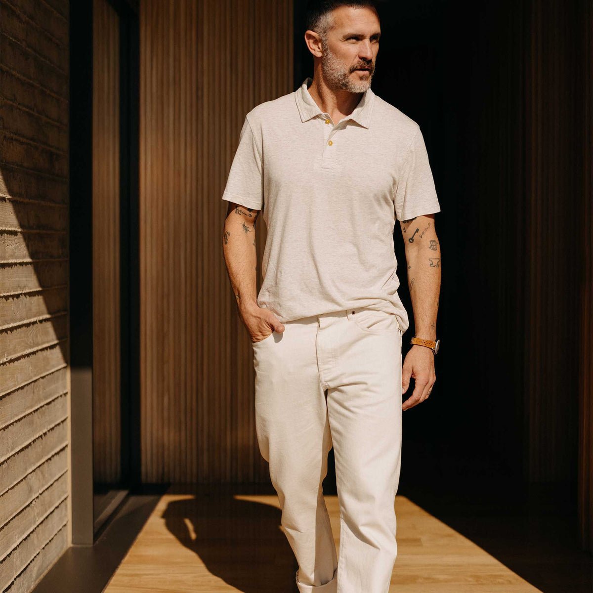 The Cotton Hemp Polo in Heather Oat - Echo Market