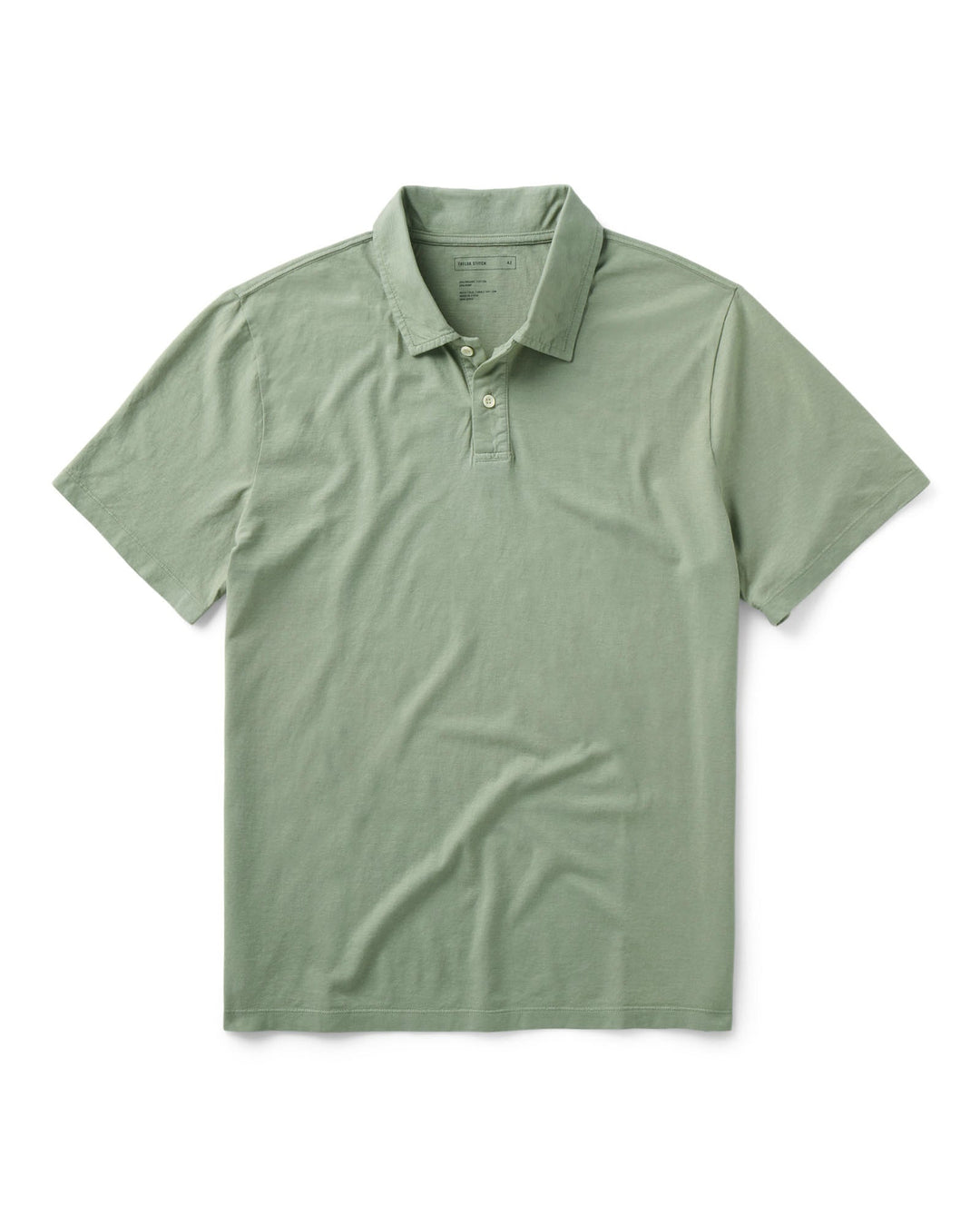 The Cotton Hemp Polo in Sage by Taylor Stitch on a white background