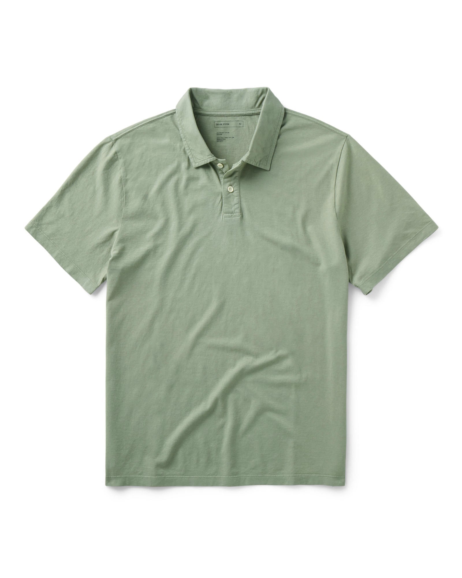 The Cotton Hemp Polo in Sage by Taylor Stitch on a white background