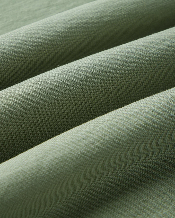 Close-up of The Cotton Hemp Polo in Sage by Taylor Stitch.