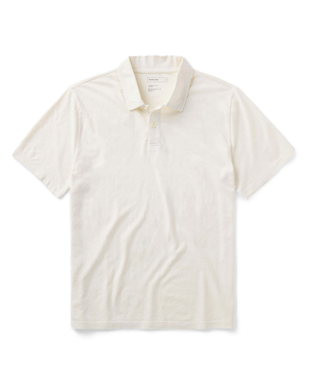 The Cotton Hemp Polo in Vintage White by Taylor Stitch on a white background.