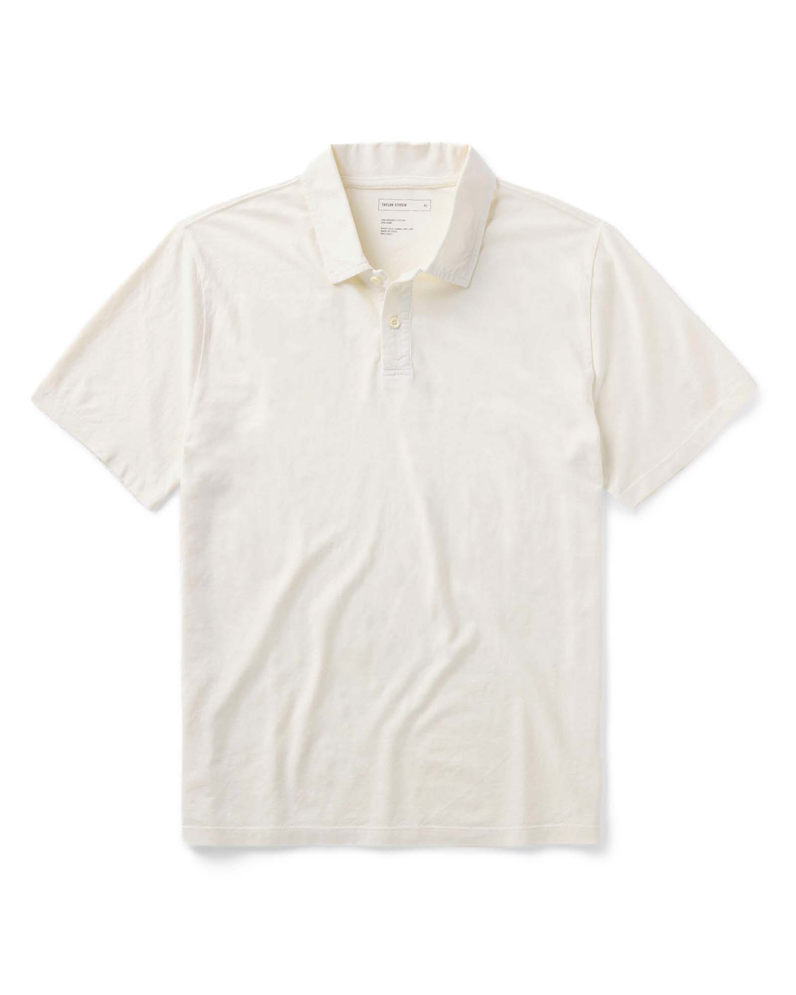 The Cotton Hemp Polo in Vintage White by Taylor Stitch on a white background.