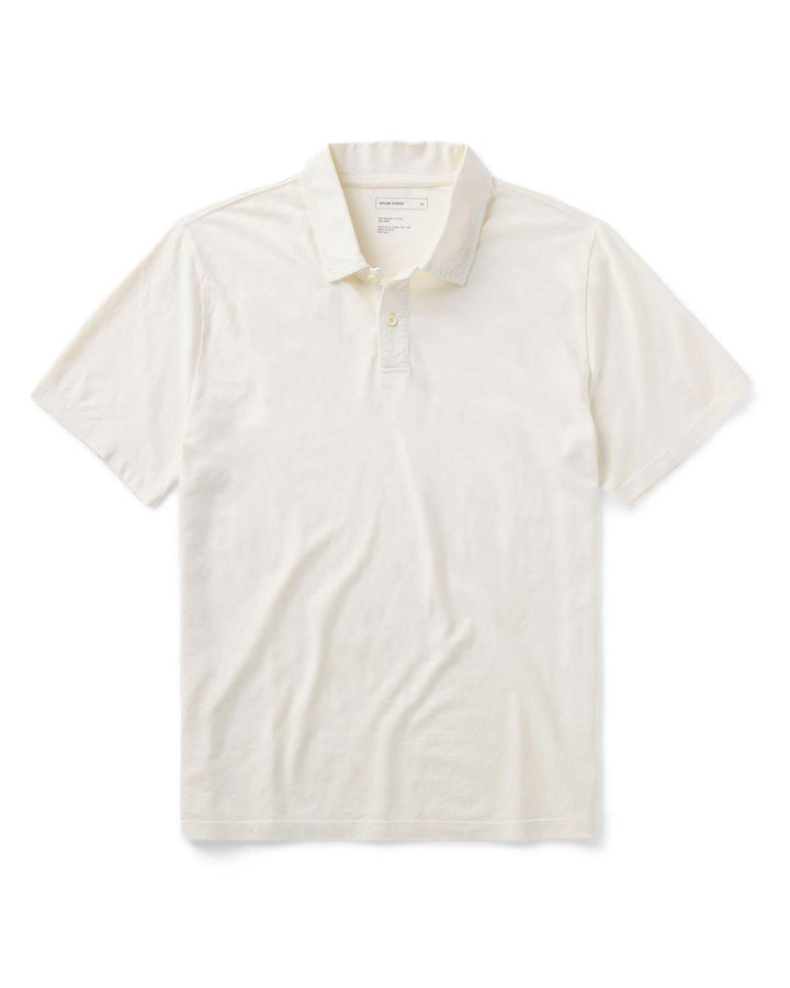 The Cotton Hemp Polo in Vintage White by Taylor Stitch on a white background.