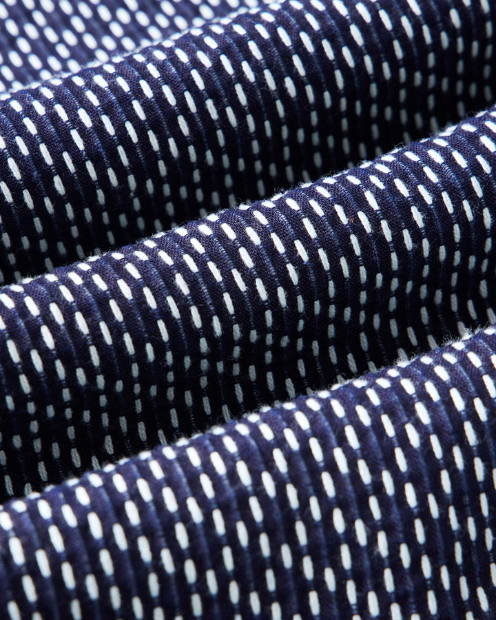 Close up of The Davis Shirt in Indigo Raindrop Sashiko