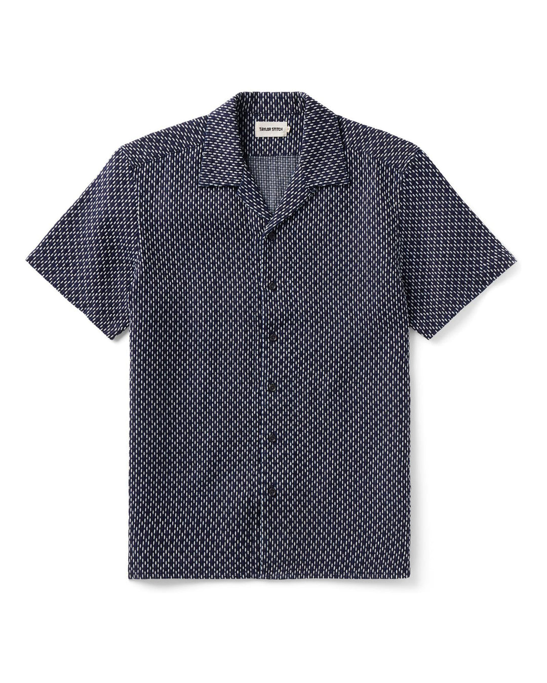 The Davis Shirt in Indigo Raindrop Sashiko on a white background