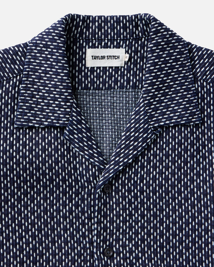 The Davis Shirt in Indigo Raindrop Sashiko and &
