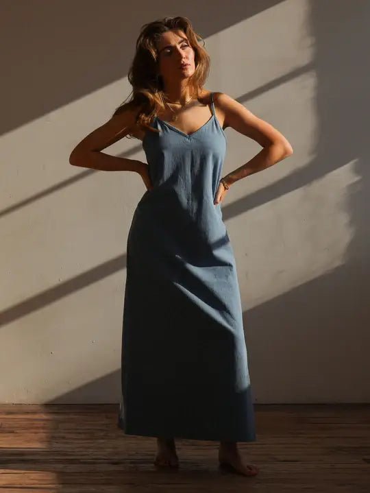 The Simple Folk- The Denim Cami Dress Front View in Light - Echo Market