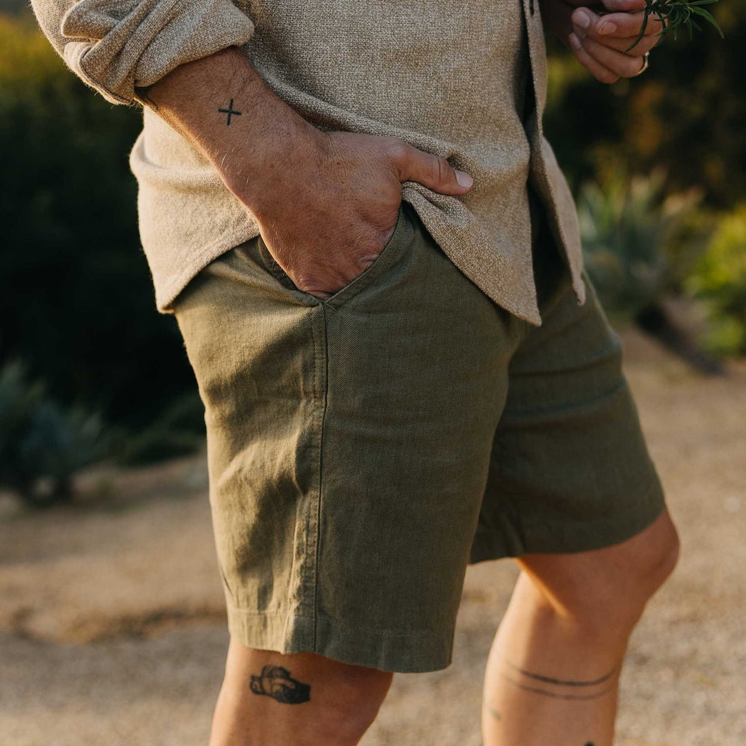 The Easy Short in Olive Linen - Echo Market