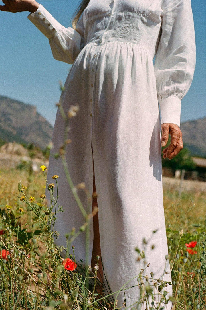 The Gertrude Linen Maxi Dress | White - Echo Market