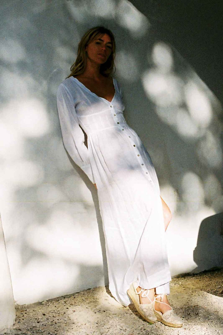 The Gertrude Linen Maxi Dress | White - Echo Market