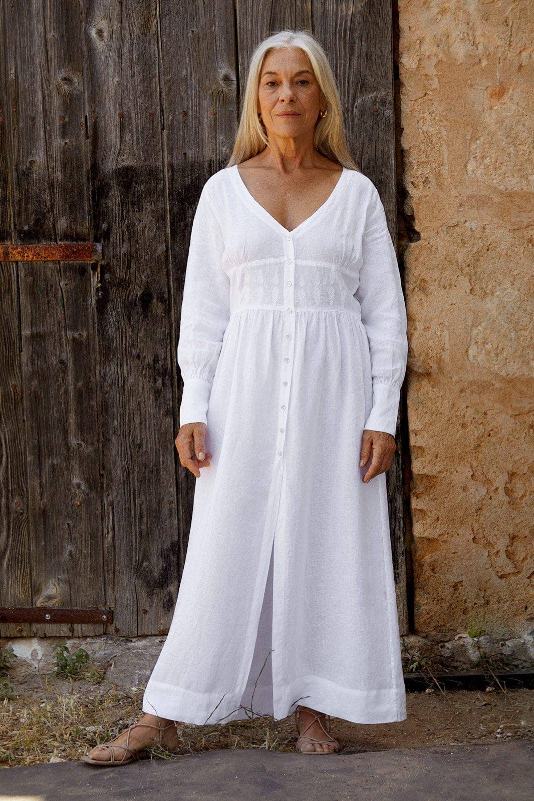 The Gertrude Linen Maxi Dress | White - Echo Market