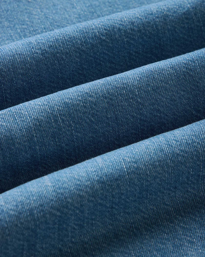 Close-up of The Gulf Shirt in Washed Indigo Twill fabric