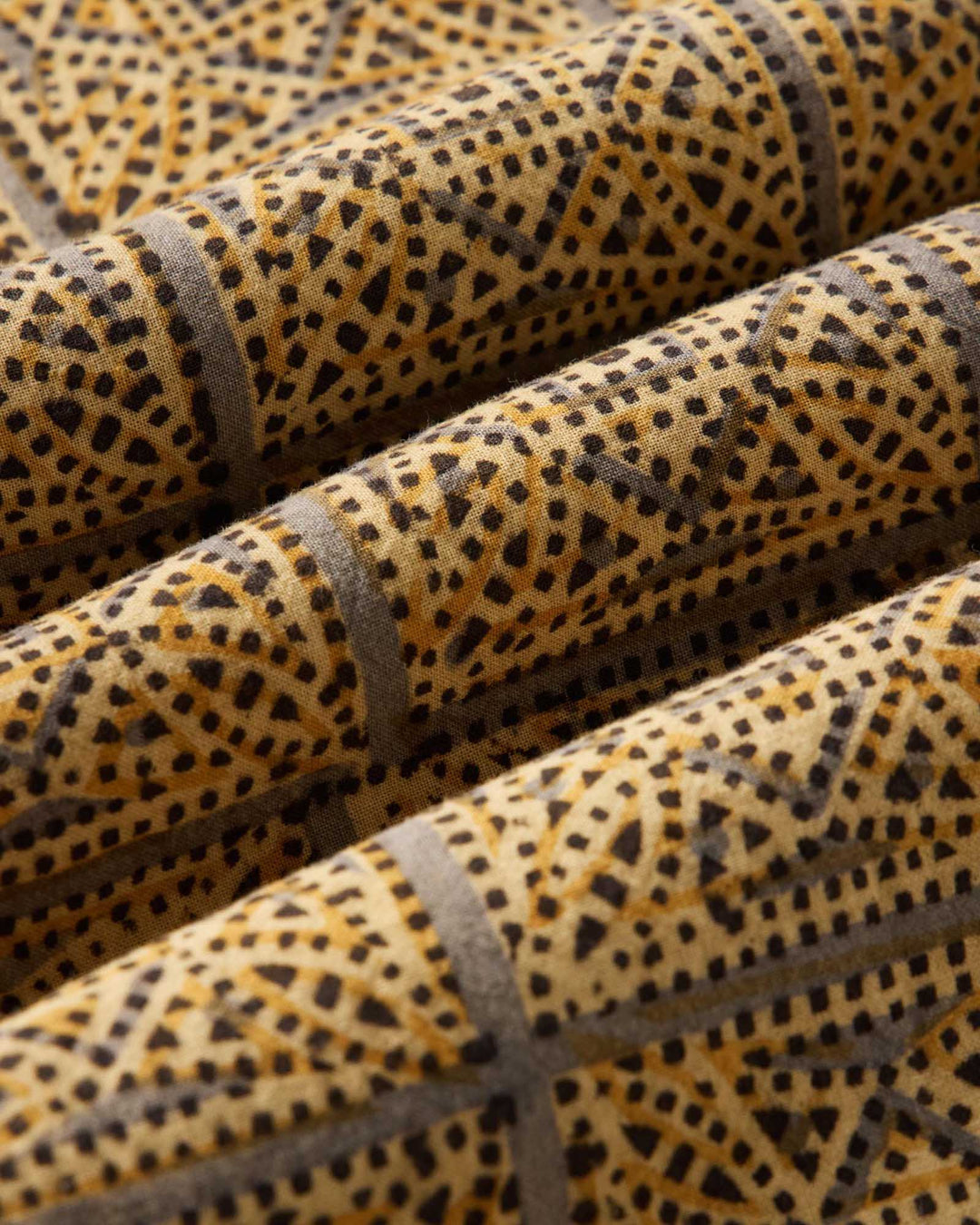 Close up of The Hawthorne Shirt in Fennel Block Print fabric
