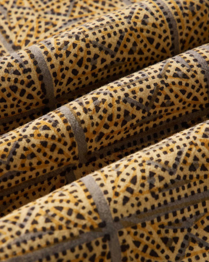 Close up of The Hawthorne Shirt in Fennel Block Print fabric