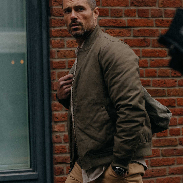 The Insulated Bomber Jacket in Fatigue Olive Dry Wax - Echo Market