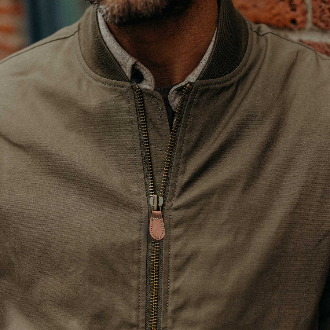 The Insulated Bomber Jacket in Fatigue Olive Dry Wax - Echo Market