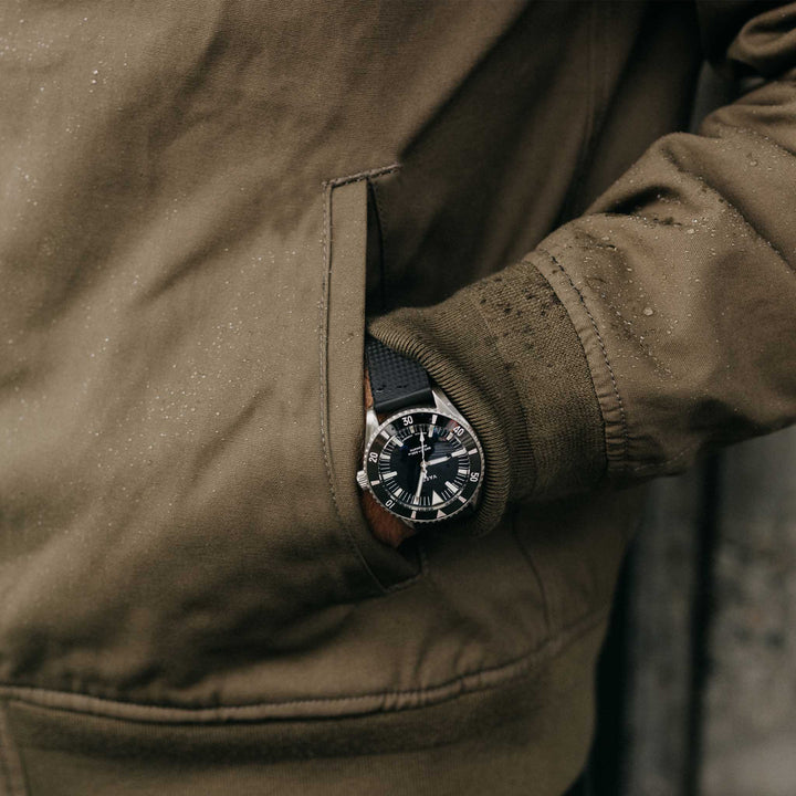 The Insulated Bomber Jacket in Fatigue Olive Dry Wax - Echo Market