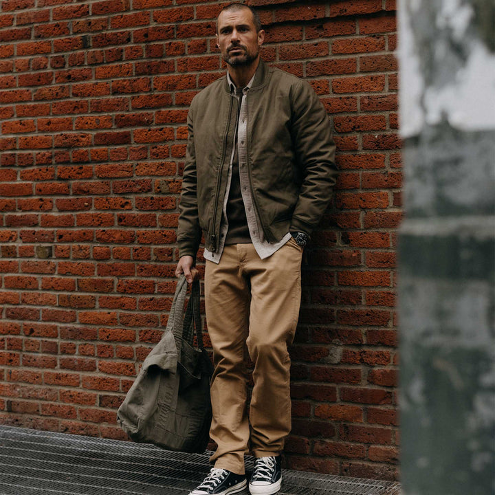 The Insulated Bomber Jacket in Fatigue Olive Dry Wax - Echo Market