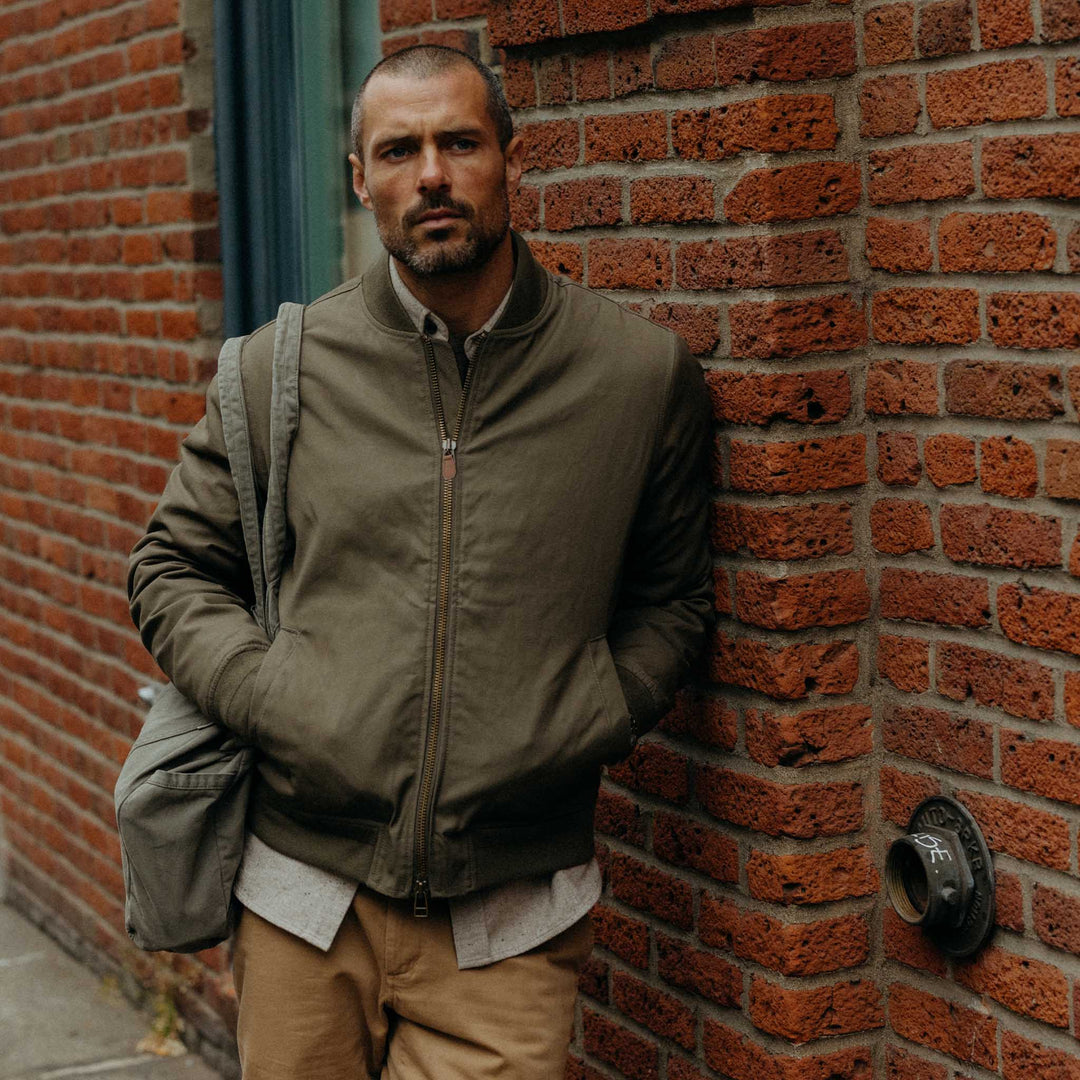 The Insulated Bomber Jacket in Fatigue Olive Dry Wax - Echo Market