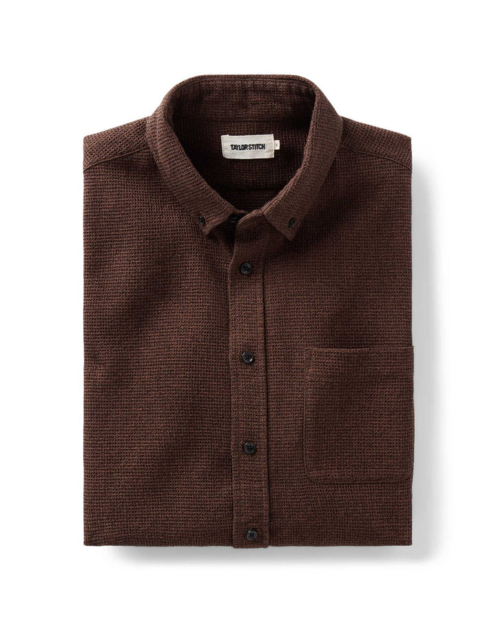 A folded Jack Shirt in Timber Twist Waffle with a collar and chest pocket, displayed on a clean white background.