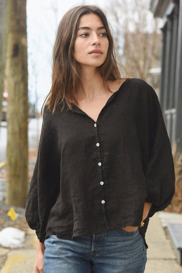 The Lily Linen Blouse | Noir - Echo Market