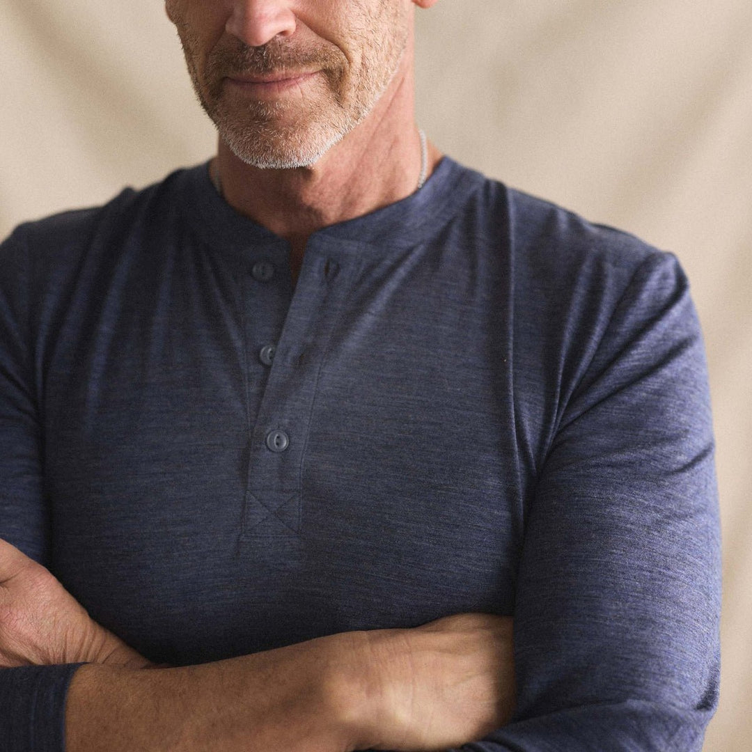 The Merino Henley in Heather Navy - Echo Market