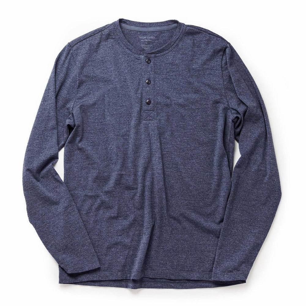 The Merino Henley in Heather Navy - Echo Market