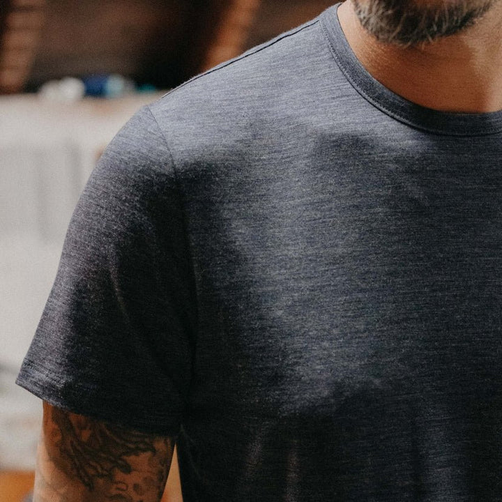 The Merino Tee in Heather Navy - Echo Market