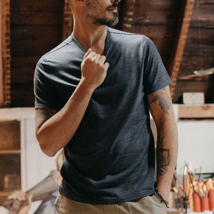 The Merino Tee in Heather Navy - Echo Market