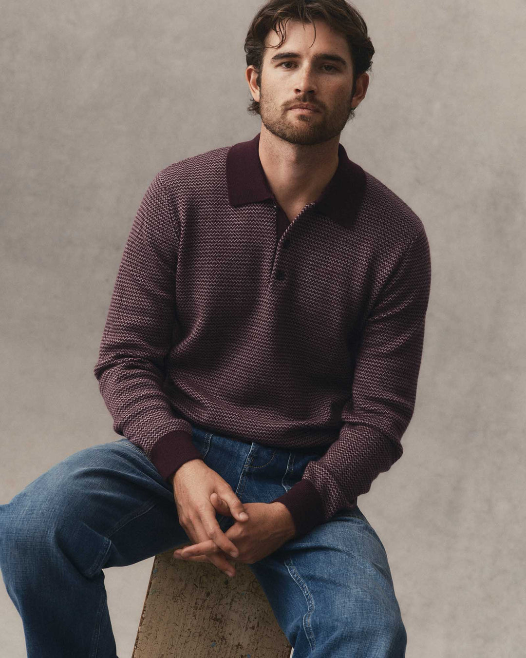 The Newton Sweater Polo | Burgundy Birdseye Merino - Echo Market