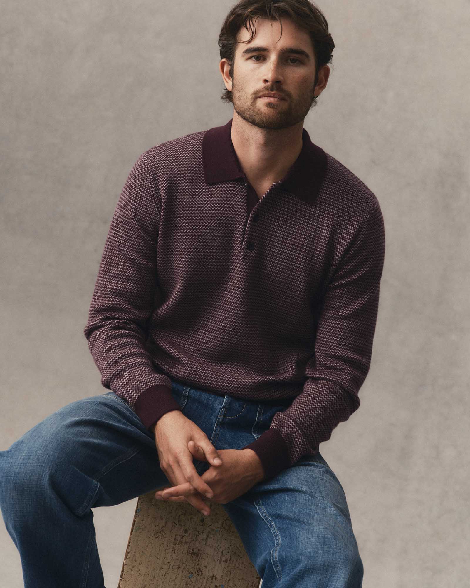 The Newton Sweater Polo | Burgundy Birdseye Merino - Echo Market