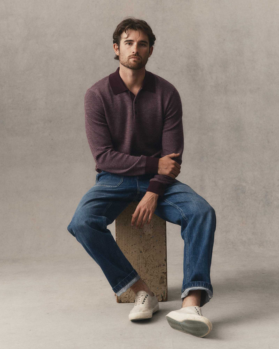 The Newton Sweater Polo | Burgundy Birdseye Merino - Echo Market
