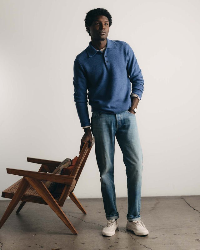 The Newton Sweater Polo | Heather Clear Blue - Echo Market