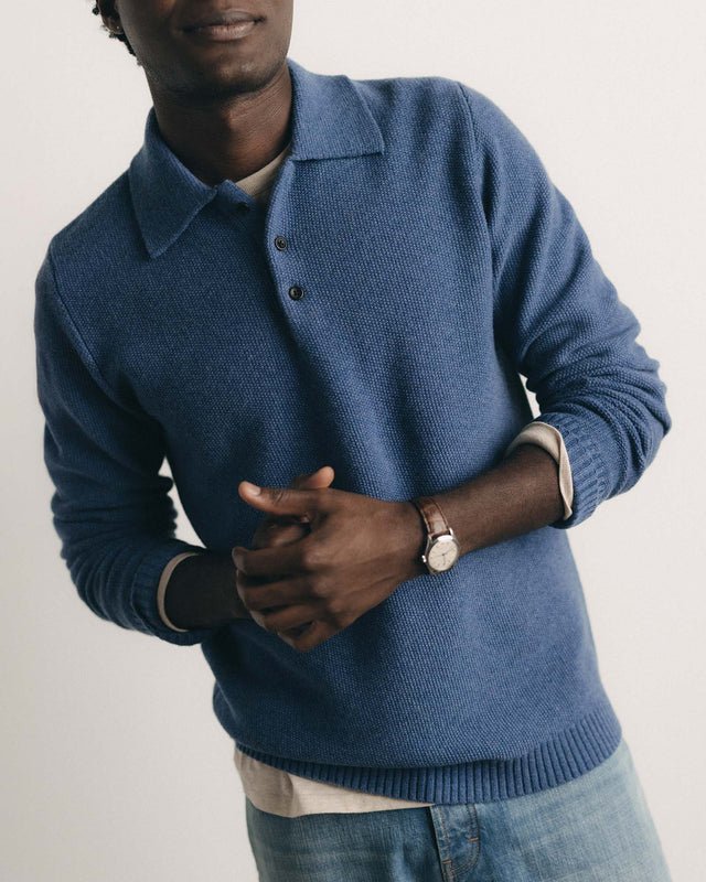 The Newton Sweater Polo | Heather Clear Blue - Echo Market