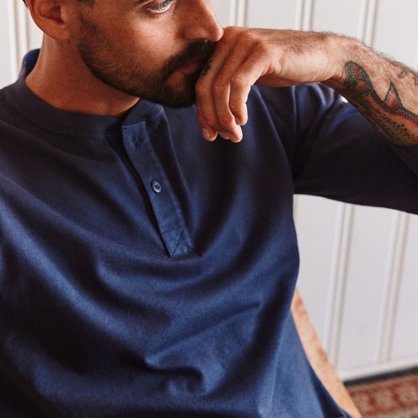 The Organic Cotton Henley in Navy - Echo Market