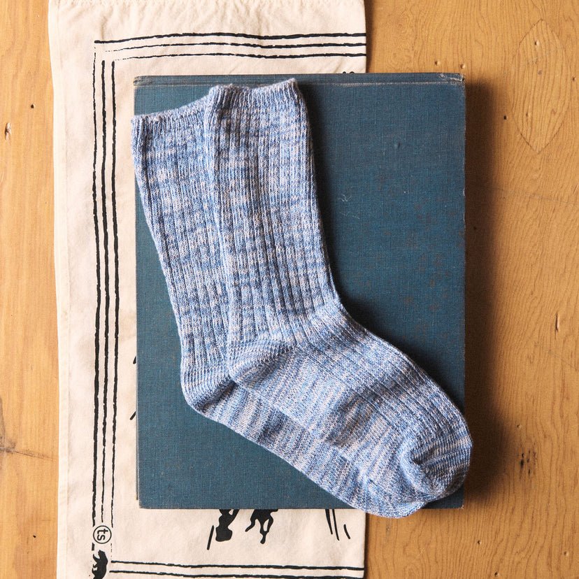 The Ribbed Sock in Blue Melange - Echo Market