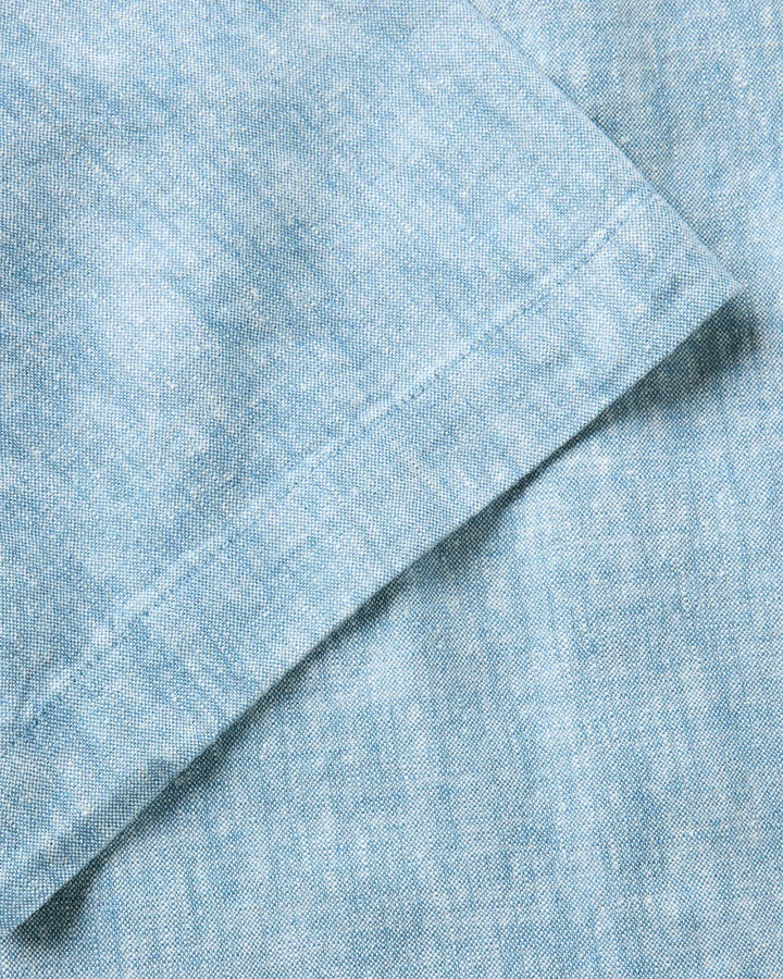 Close-up of The Short Sleeve California
in Sky Hemp fabric.